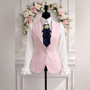 OOAK Rich Blue Necktie Necklace w/Gold Rhinestone Brooch and Beaded Necklace